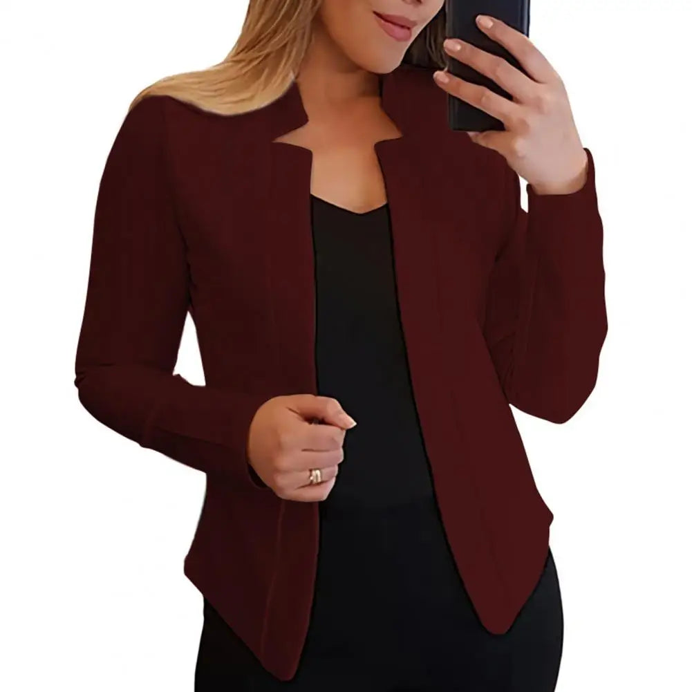 Jacket Chic Lightweight Women Office Work Notched Collar Open Stitch Cardigan Outerwear