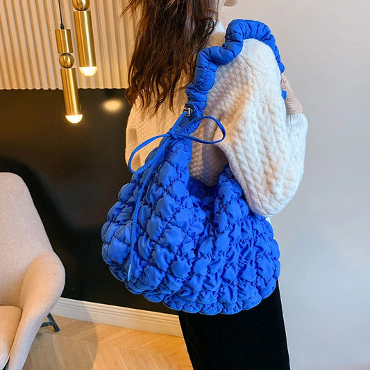 Large Capacity Puffer Crossbody Bag Pleated Nylon Cloud Shoulder Bag Tote Bucket Designer Bag Ruched Fashion Lady Dumpling Buns