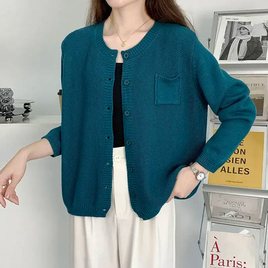 Coat Solid Outerwear Knitted Sweater Woman Loose Cardigan for Women Lightweight Attractive Aesthetic Vintage Casual Korean Style