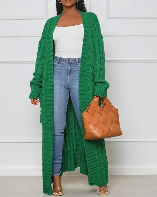 Cardigan for Women Spring Autumn Fashion Pocket Design Open Front Cable Knit Casual Plain Long Sleeve Daily Longline Cardigan