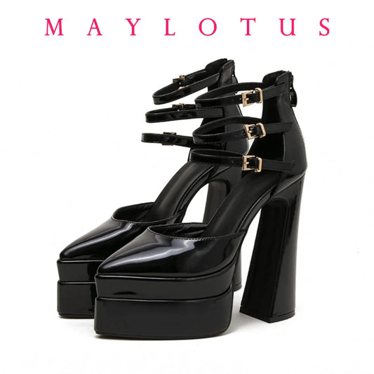 2025 Point Toe High Heels Platform Women's Shoes With Straps Sexy Pump Latest Buckle Casual Pumps Female Chunky Shoes