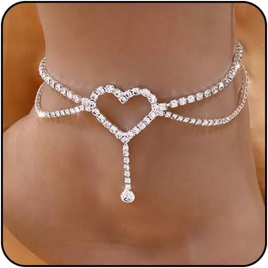 Silver Diamond Anklets for Women Cross Heart Butterfly Bracelet Large Ankle Tennis Rhinestone Plus Size Beach Foot Jewelry