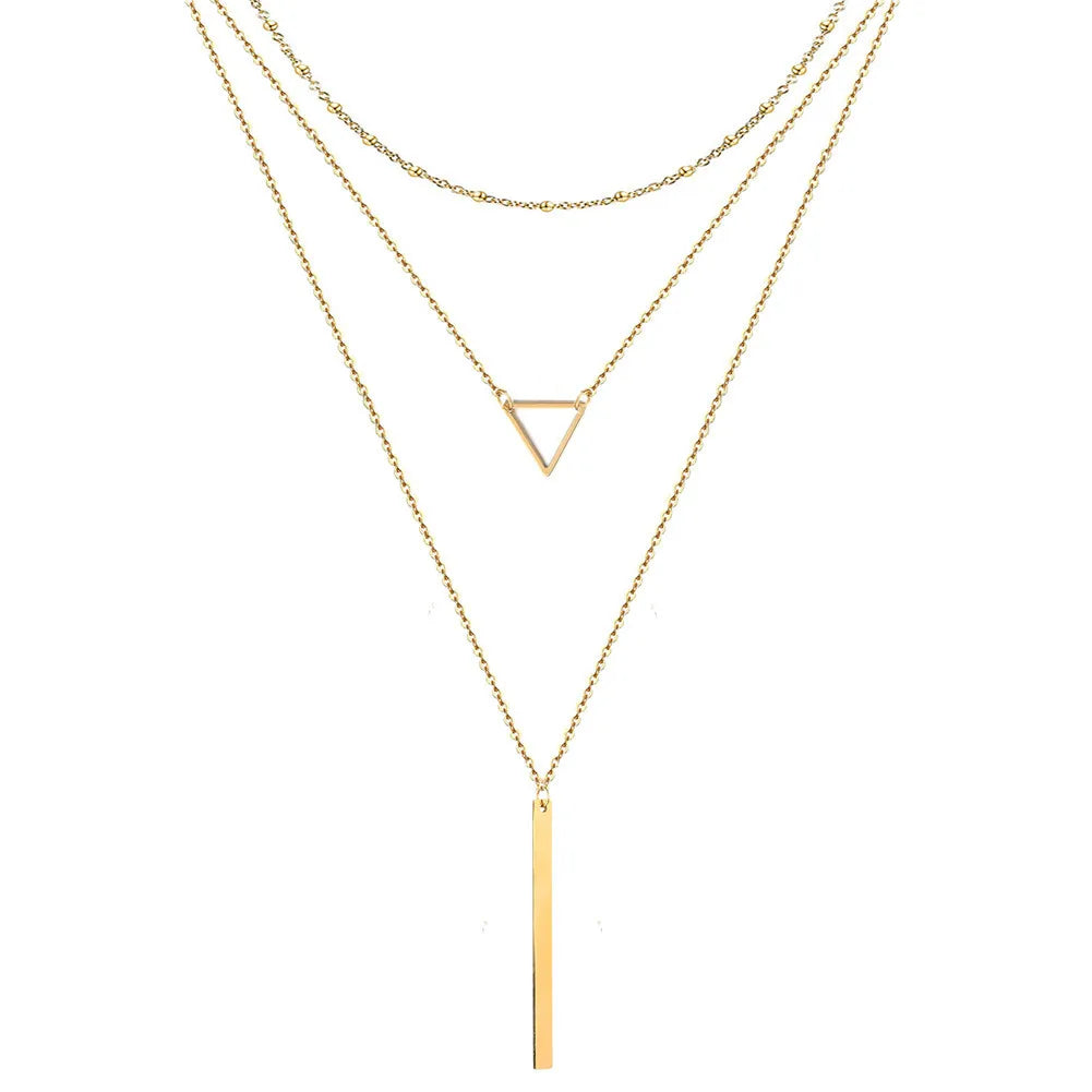 Layered Necklaces for Women 14K Gold Plated STAINLESS STEEL Handmade Multilayer Bar Disc Dainty Layered Choker Necklace Jewelry