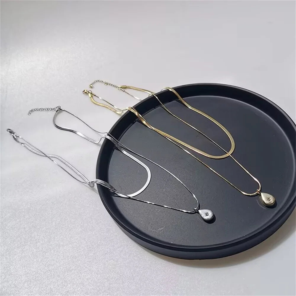 Double lLayer Water Droplet Necklace Popular, Niche, Simple, Layered Collarbone Chain, Sweet And Cool Style