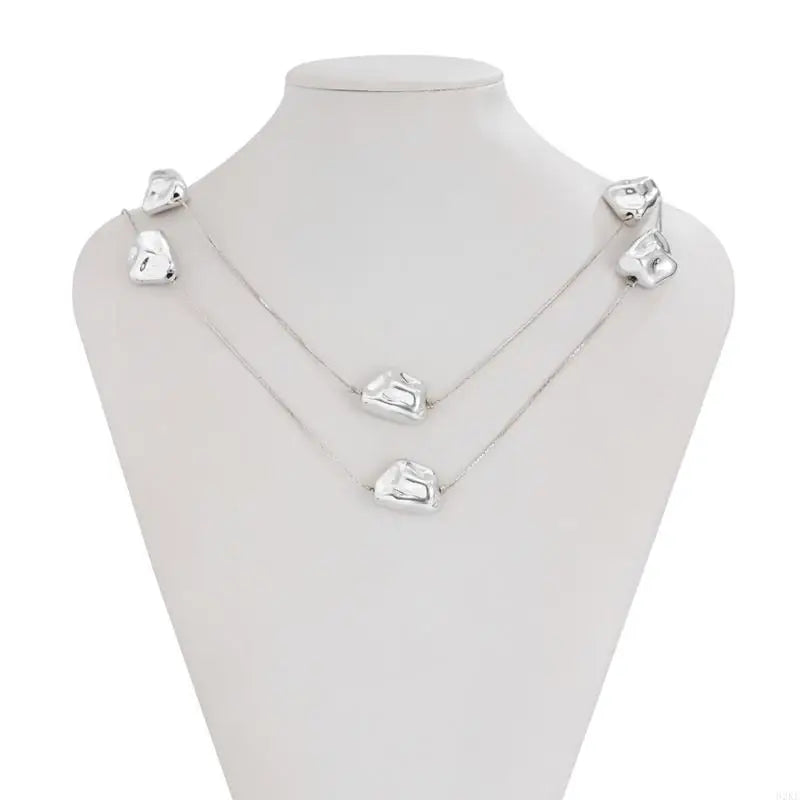 62KE Chic Layered Necklace with Beads Unique Multi Layer Necklace With Irregular Bead Accent for Fashion Forward Women