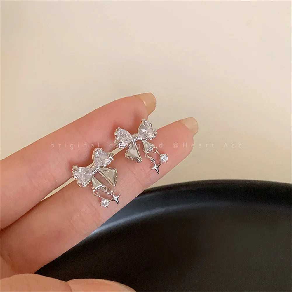 Glamorous Fashion Earrings Elegant Designer Earrings Rhinestone Bow Earrings Luxury Zircon Earrings Delicate Earrings