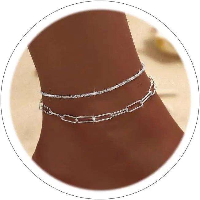 Silver Diamond Anklets for Women Cross Heart Butterfly Bracelet Large Ankle Tennis Rhinestone Plus Size Beach Foot Jewelry