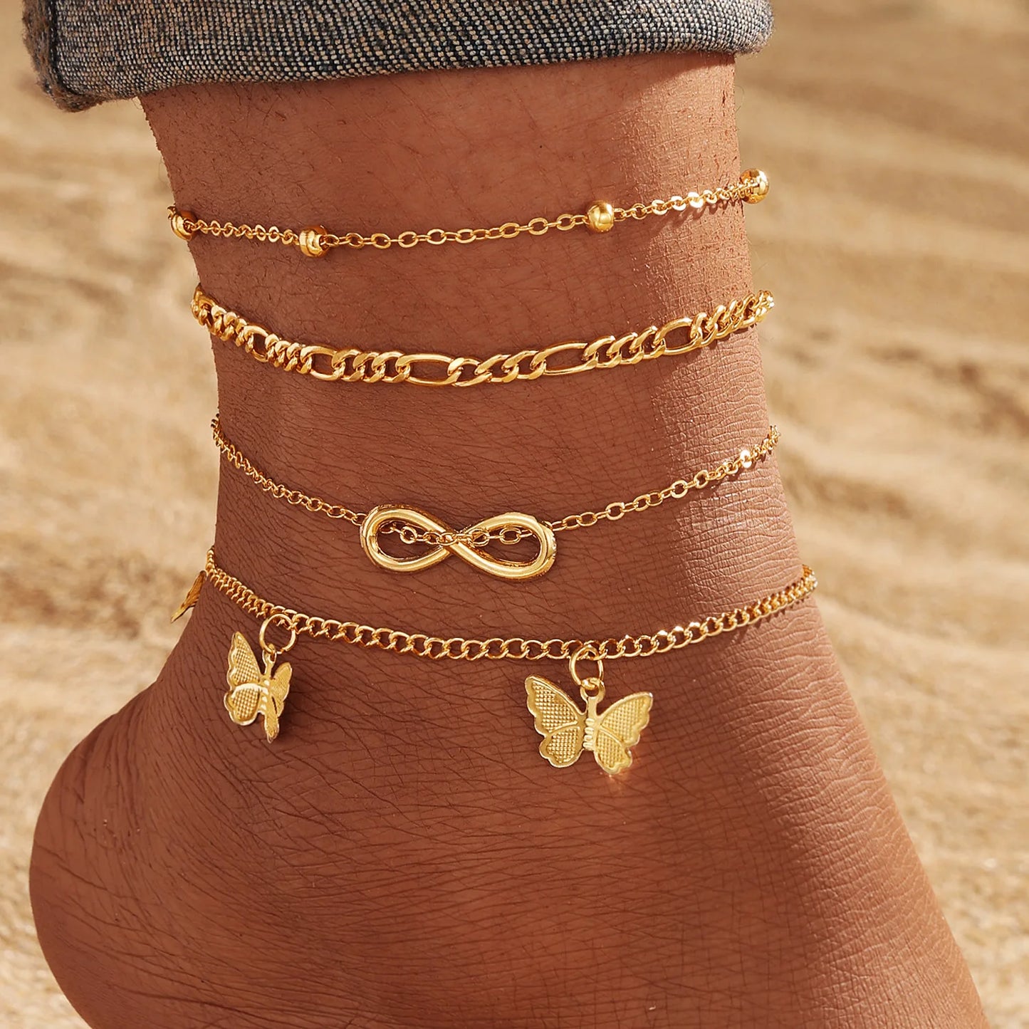 Anklets for Women, 18K Gold Palted Anklet Bracelets for Womens Girls, Dainty Foot Jewelry Women's Ankelts Beach Gifts for Her