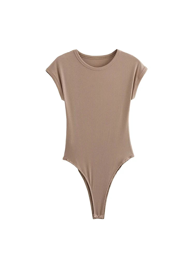 TFMLN Casual Basic Bodysuit For Women Summer New Short Sleeve Woman Simple Top Chic Bodycon Jumpsuit Romper Ladies 2025