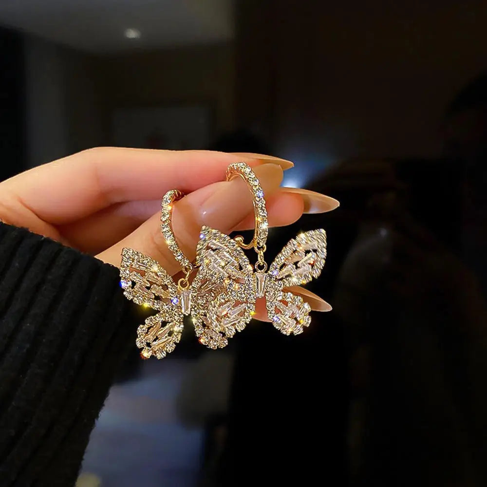Glamorous Fashion Earrings Elegant Designer Earrings Rhinestone Bow Earrings Luxury Zircon Earrings Delicate Earrings