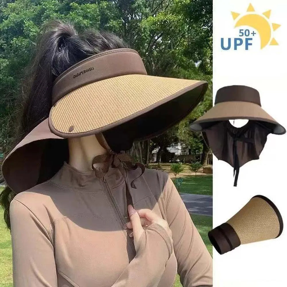 Summer Outdoor Sun Hat For Women Fashionable Casual Wide Brimmed Hat Portable Fisherman Hat With Removable Sunscreen Shawl