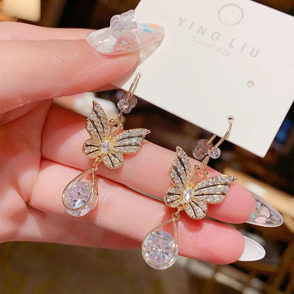 Glamorous Fashion Earrings Elegant Designer Earrings Rhinestone Bow Earrings Luxury Zircon Earrings Delicate Earrings