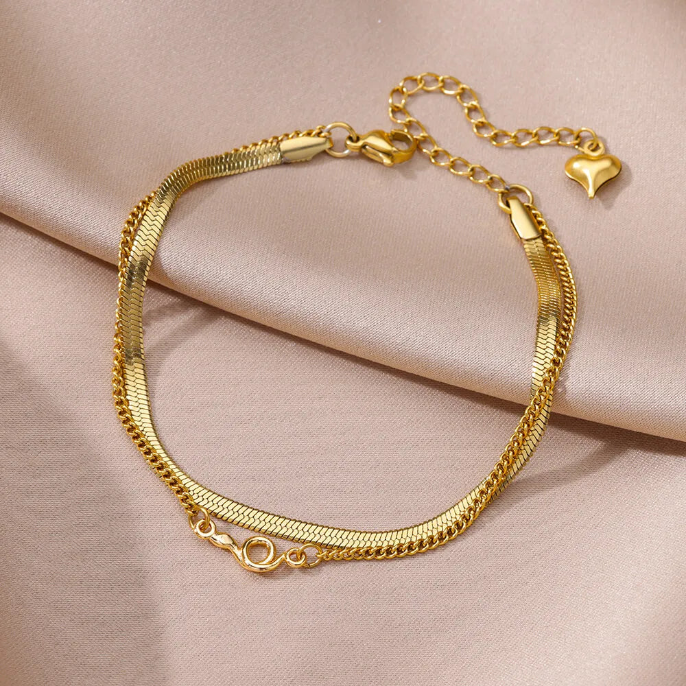 Anklet For Women stainless steel Double layer Foot Bracelet Summer Beach Accessories Leg Bracelets Body Chain Gift