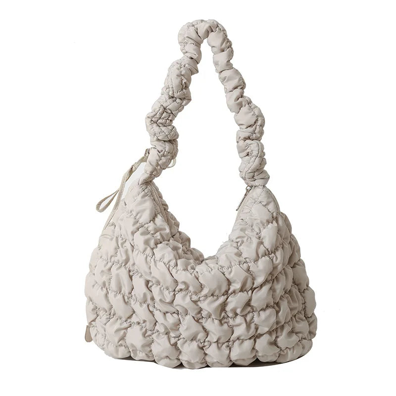 Large Capacity Puffer Crossbody Bag Pleated Nylon Cloud Shoulder Bag Tote Bucket Designer Bag Ruched Fashion Lady Dumpling Buns