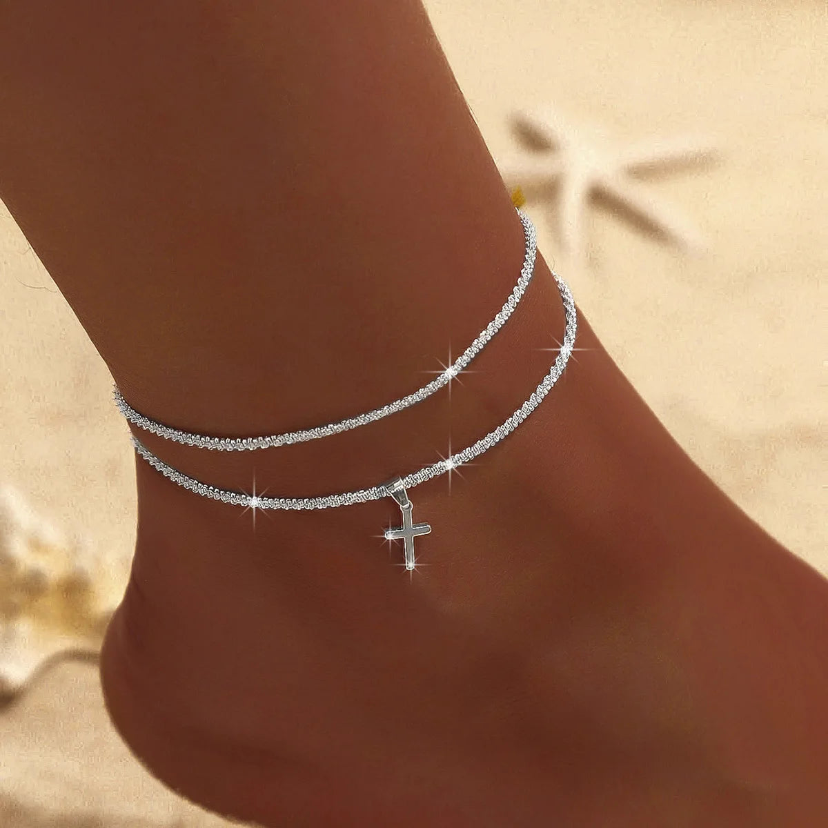LATS Shiny Sparkling Simple Anklet for Women Gold Silver Color Elegant Jewelry Female Beach Ankle Bracelet on Foot Party Gift
