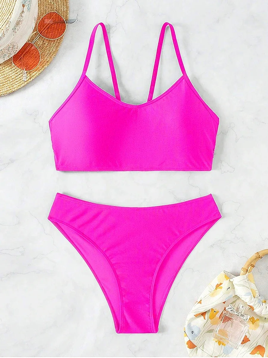 Sexy Woman Swimsuits 2025 Summer Swimwear Women's Bikinis for Female Two Pieces Beach Wear Solid Color Bikinis Set Bathing Suit
