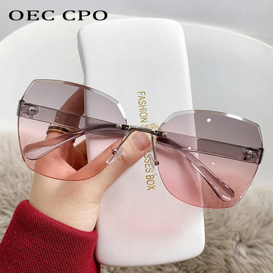 Fashion Rimless Sunglasses Women Trendy Gradient Lens Frameless Square Sun Glasses Female Retro Punk Shades UV400 Eyewear