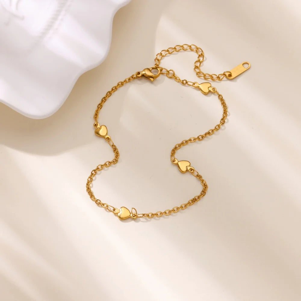 Anklets For Women Gold Color Stainless Steel Heart Anklet Foot Leg Ankle Bracelet Summer Beach Jewelry Accessories Femme