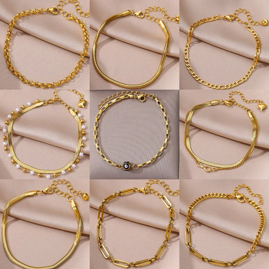 Anklet For Women stainless steel Double layer Foot Bracelet Summer Beach Accessories Leg Bracelets Body Chain Gift
