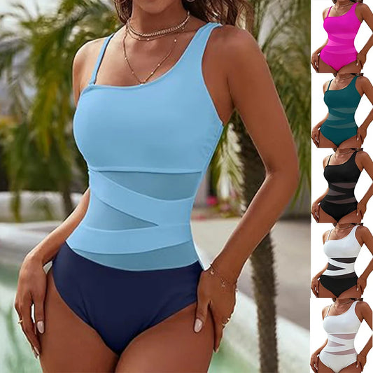 2025 Summer New Fashion Color Contrasting Women Jumpsuit Sexy Bikini Cover Two-piece Sets