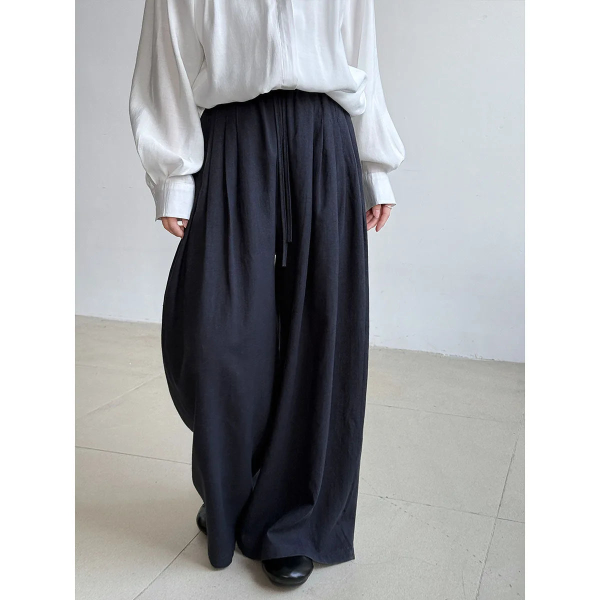 Linen Cotton Long Pant Elastic Waist Casual Slimming Wide Leg Pants For Women's Summer