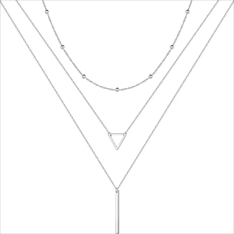 Layered Necklaces for Women 14K Gold Plated STAINLESS STEEL Handmade Multilayer Bar Disc Dainty Layered Choker Necklace Jewelry