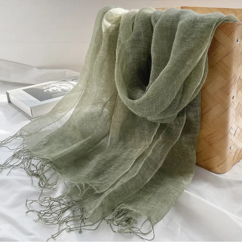 Summer Sunscreen Linen Scarf Women's Solid Tassel Shawl Art Forest Women's Japanese and Korean Linen Scarves Popular Fashion