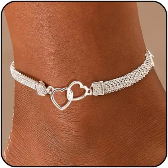 Silver Diamond Anklets for Women Cross Heart Butterfly Bracelet Large Ankle Tennis Rhinestone Plus Size Beach Foot Jewelry