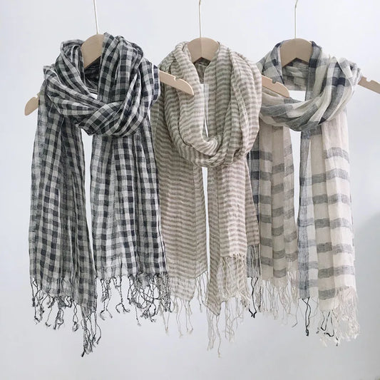 High Quality 100% Linen Scarf Plaid Shawl Four Seasons Scarves Muslim Scarves For Lady