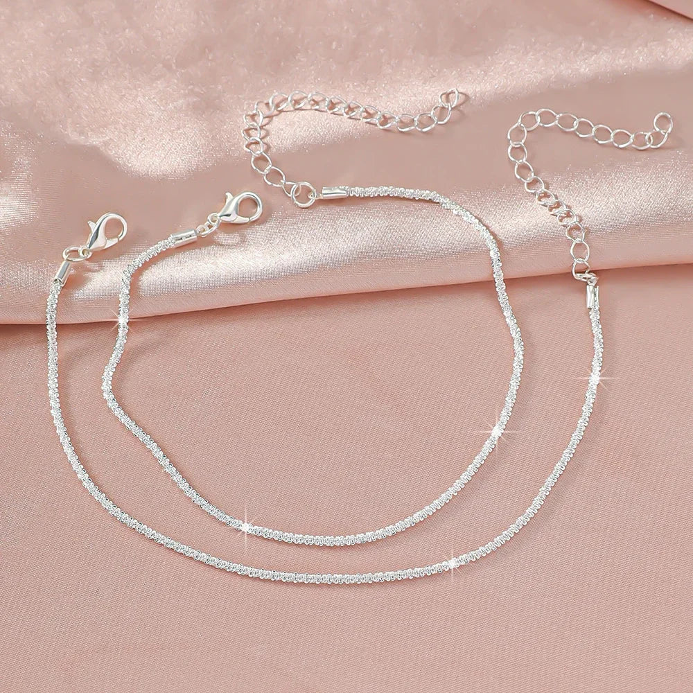 LATS Shiny Sparkling Simple Anklet for Women Gold Silver Color Elegant Jewelry Female Beach Ankle Bracelet on Foot Party Gift