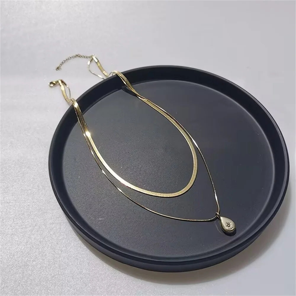 Double lLayer Water Droplet Necklace Popular, Niche, Simple, Layered Collarbone Chain, Sweet And Cool Style
