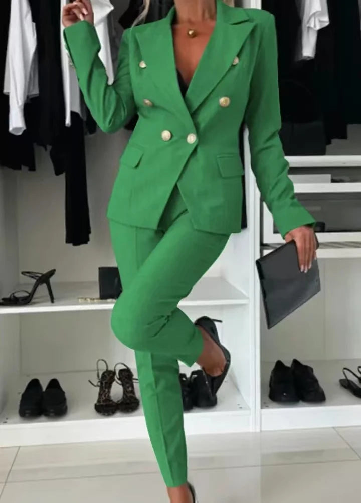 Two Piece Sets Woman Outfit 2025 Spring Solid Color Versatile Temperament Blazer Coat & Fashiona Casual Pocket Design Pants Set