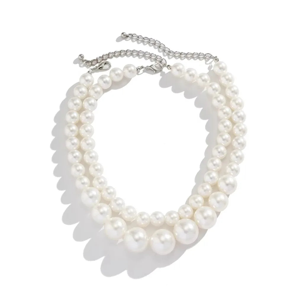 Double Layered Beaded Imitation Pearl Necklace Luxury Elegant Exaggerated Pearl Earrings Imitation Pearl Temperament