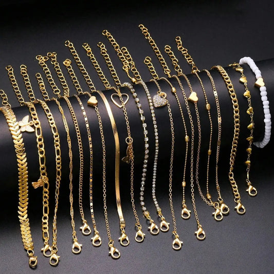 19 Pieces Of Women's Love Butterfly Ball Chain Foot Chain Creative Multi-layer Su Chain Pendant Foot Chain
