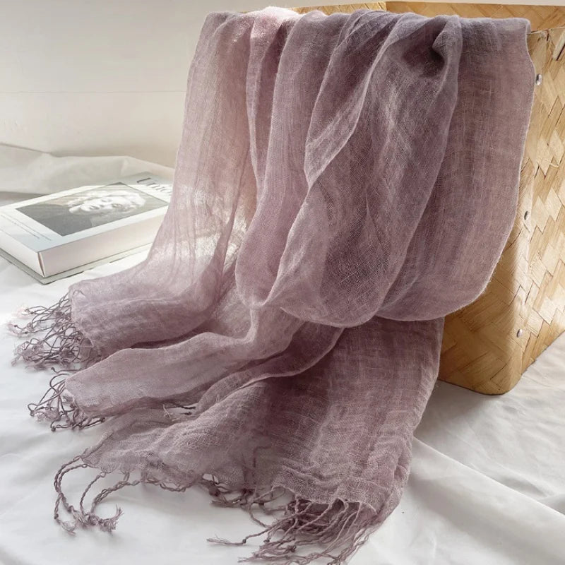Summer Sunscreen Linen Scarf Women's Solid Tassel Shawl Art Forest Women's Japanese and Korean Linen Scarves Popular Fashion