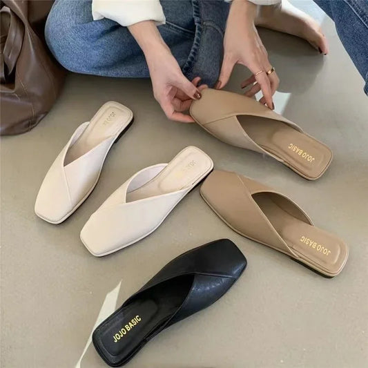 Sandals Female Slippers Women Fashion Flat Casual Mules Square Toe Sandals Women Flat Outdoor Walking Slides Zapatillas 2023