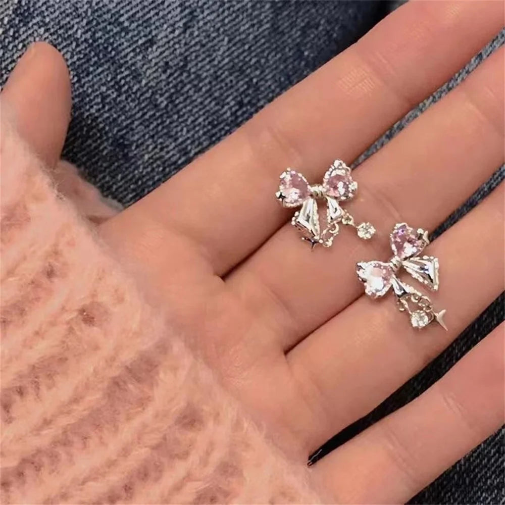 Glamorous Fashion Earrings Elegant Designer Earrings Rhinestone Bow Earrings Luxury Zircon Earrings Delicate Earrings