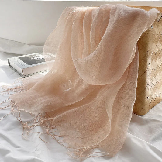 Summer Sunscreen Linen Scarf Women's Solid Tassel Shawl Art Forest Women's Japanese and Korean Linen Scarves Popular Fashion
