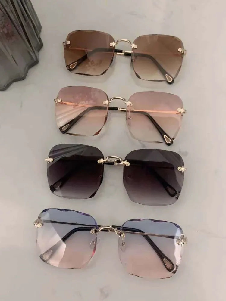 Metal Square Sunglasses Women Brand Design Gradient Fashion Sun Glasses Female Rimless Irregular Rectangle Glasses Oculos De Sol