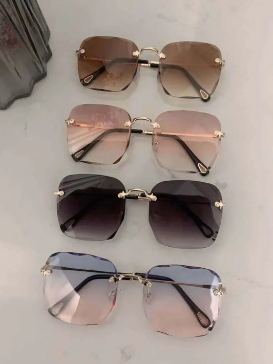 Metal Square Sunglasses Women Brand Design Gradient Fashion Sun Glasses Female Rimless Irregular Rectangle Glasses Oculos De Sol
