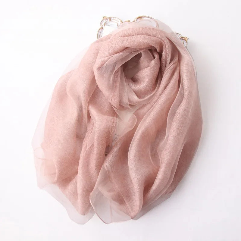 High-end Korean Version of Double-layer Mohair Wool Silk Scarf Mulberry with Cheongsam Shawl Summer Outside Fashion Trend