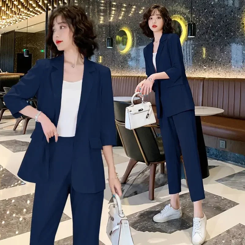 Two Piece Set Pants for Women Trouser Suit Pink Womens 2 Pant Sets Outfit Capris and Blazer Baggy with Sleeve Chic Elegant Cheap