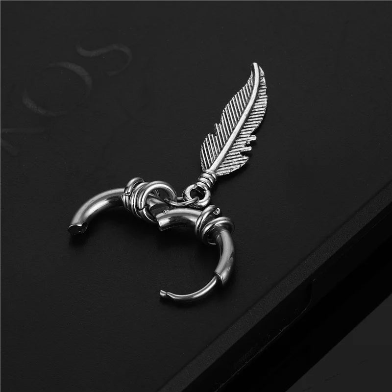 Earrings For Women Titanium Steel Earrings Feather Earrings Personality Trend Hip-hop Street Fashion Retro Earrings
