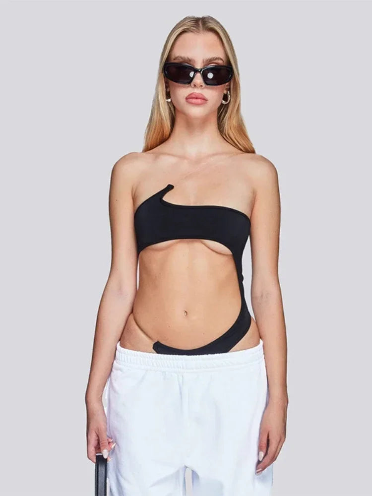 Beach Style Bodysuit Sexy Tops Women Rave Outfit One-pieces Asymmetrical Body Feminino Inclined Collar Lenceria Femenina Bustier