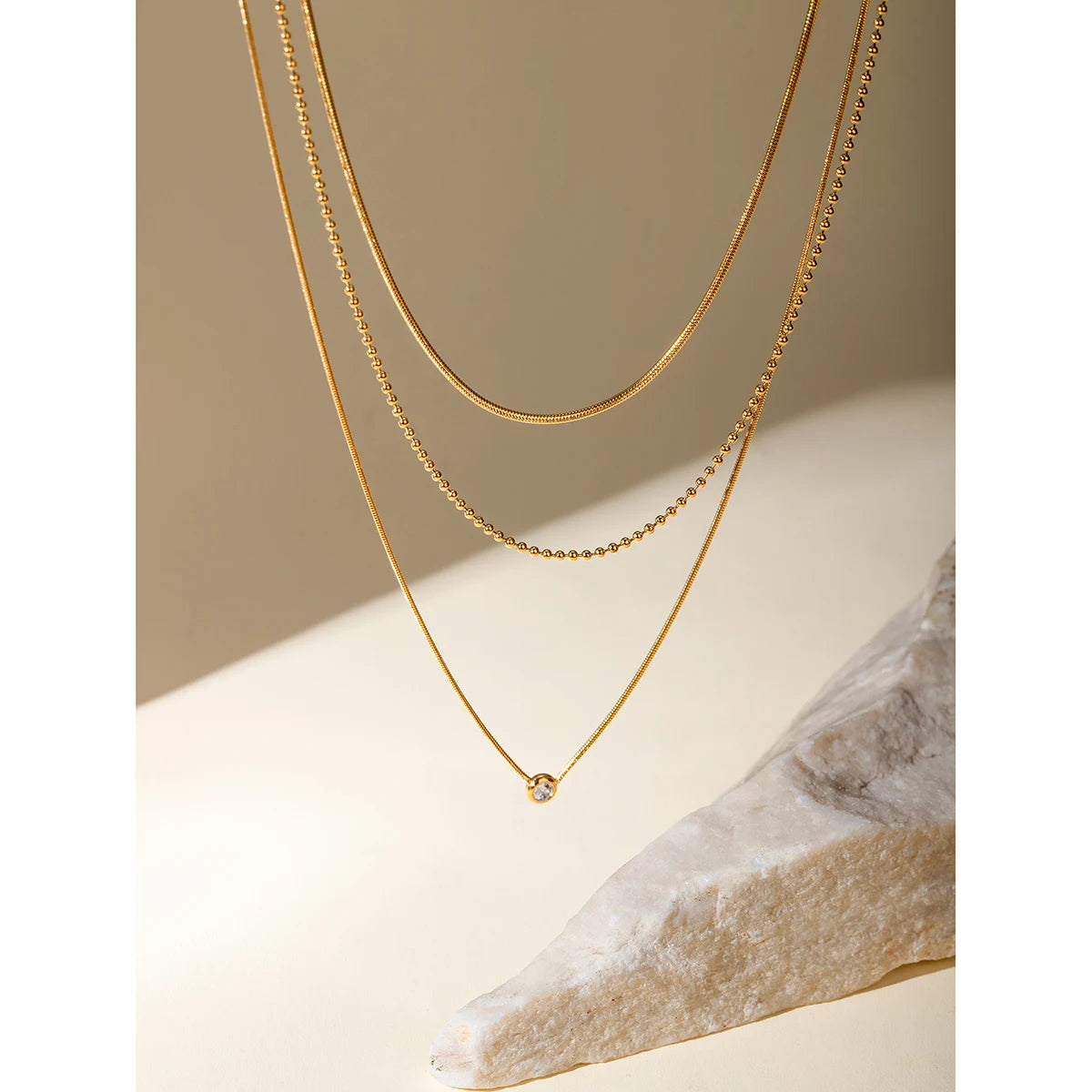 18K PVD Minimalist Light Cozy Stainless Steel Three Layer Y Shaped Necklace Chain Trendy Women Premium Jewelry Bijoux