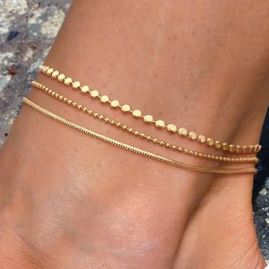 14K Gold Plated Ankle Bracelets for Women, Stainless Steel Waterproof Cuban Link Chain Layered Anklet Set for Teen Girls Jewelry