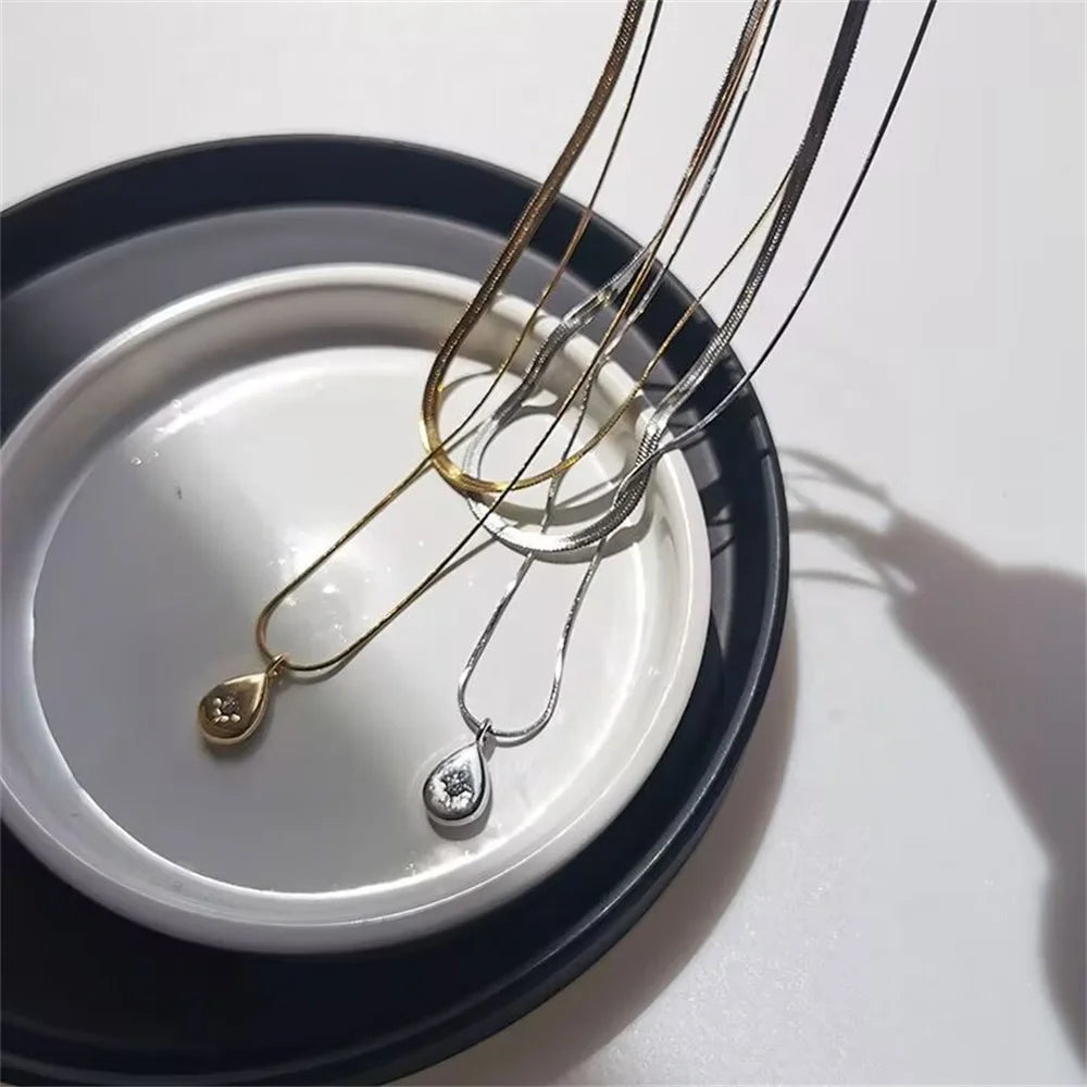 Double lLayer Water Droplet Necklace Popular, Niche, Simple, Layered Collarbone Chain, Sweet And Cool Style