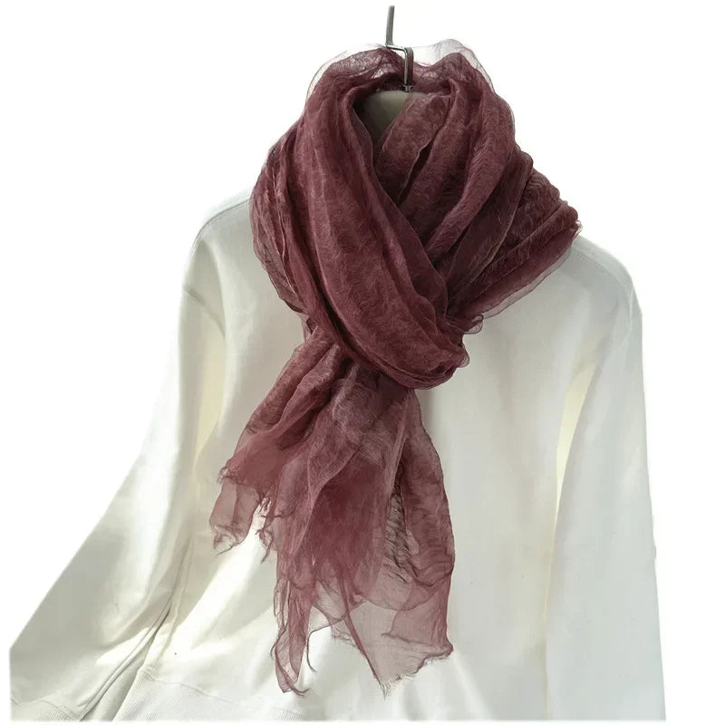 Lightweight Scarf Women's Linen Gradient Blue Dyed Sunscreen Shawl Versatile Thin Mulberry Silk Retro Spring and Autumn
