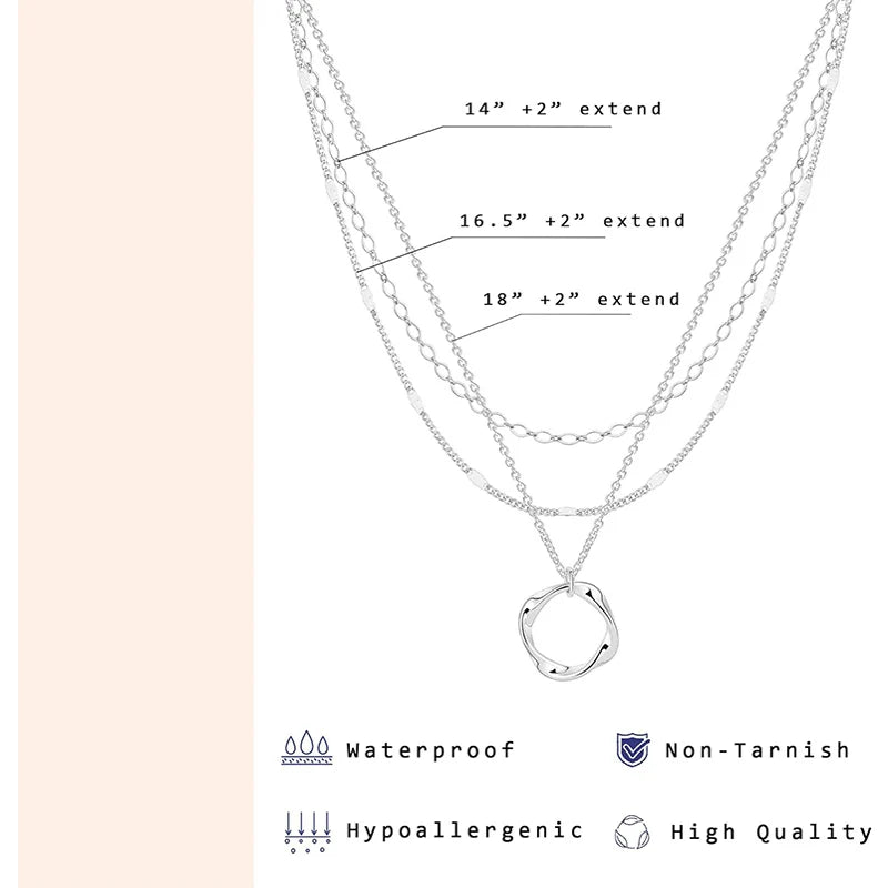Layered 925 Silver Plated Stackable Stack Choker Necklaces Trendy Layering Circle Pendant Chain Necklace Jewelry for Women Girls