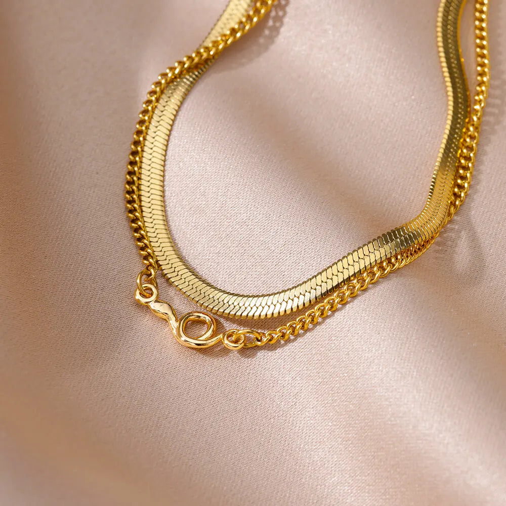 Anklet For Women stainless steel Double layer Foot Bracelet Summer Beach Accessories Leg Bracelets Body Chain Gift